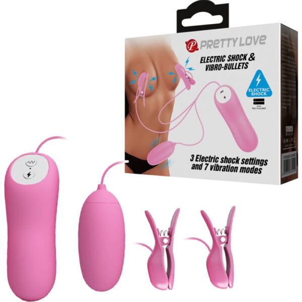 Pretty Love electric shock nipple clamps and vibrating egg pink