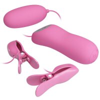 Pretty Love electric shock nipple clamps and vibrating egg pink