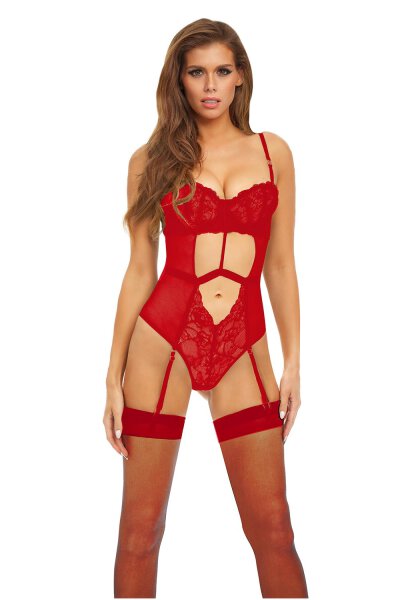 Bombshell Boudoir Strap Overlay Teddy Red, S