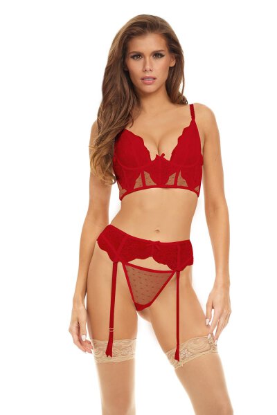 Bombshell Boudoir Peek A Boo Wire 3 Pc Set Red S - L