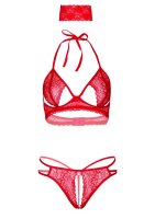 3PC Bra, Panty and Blindfold Red S/M - L/XL
