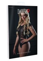 Floral Lace and Mesh Teddy  Black S/M