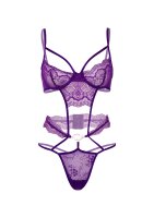 Heart Lace Teddy with Jewel Purple S/M - L/XL