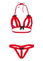 Peek-a-boo Ruffle Bra & Panty Red S/M - L/XL