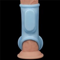 Lovetoy vibrating penis sheath with testicle cuff blue