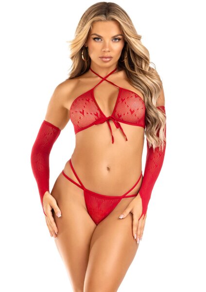 Leg Avenue Crop Top, String und Handschuhe Onesize rot