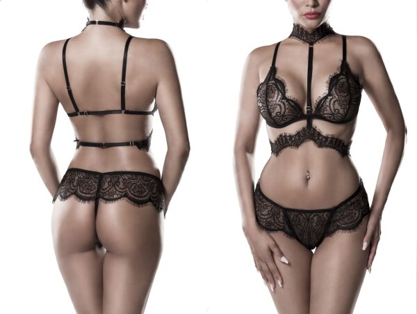 GREY VELVET 2-piece sexy halterneck bra set S