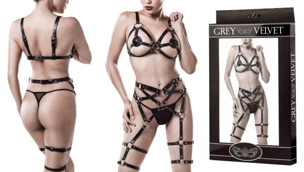 GREY VELVET 3-piece erotic set S/M - L/XL