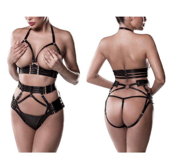 GREY VELVET 3-piece set (top, harness, thong) S - XXL