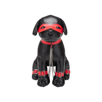 Prowler Captain Chains leather dog with red bondage harness and black eye mask
