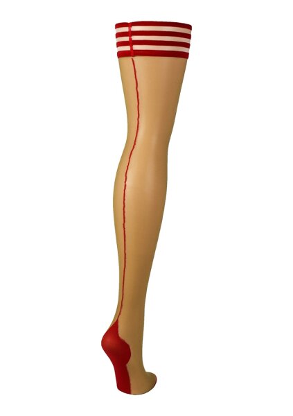 Kixies Whitney hold-up stockings with red center back seam skin-colored S