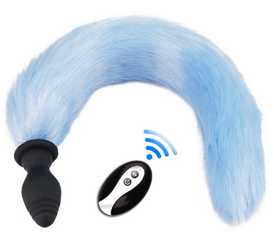Kinky Puppy Plug Tail Vibe Fox Tail Vibe 6.5 x 3.2cm Tail 40 cm Blue