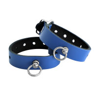 Kiotos Leather Handcuffs Mini O-Ring Blue