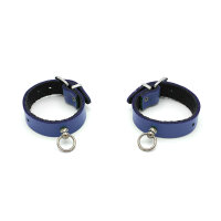 Kiotos Leather Handcuffs Mini O-Ring Blue