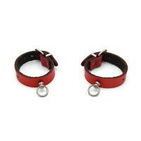 Kiotos Leather Handcuffs Mini O-Ring Red