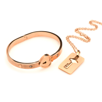 XR Brands Cuffed Locking Bracelet and Key Necklace - Rose...
