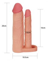 LoveToy Pleasure X Tender Double Penis Sleeve + 2" / 5 cm Nude
