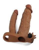 LoveToy Pleasure X Tender Vibrating Double Penis Sleeve + 2" /  5 cm Brown