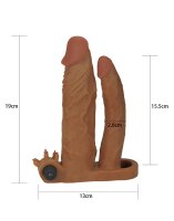 LoveToy Pleasure X Tender Vibrating Double Penis Sleeve + 2" /  5 cm Brown