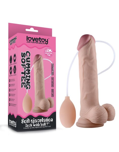 LoveToy Soft Ejaculation Cock met Ballen 9" / 23 cm Squirting Dildo Nude