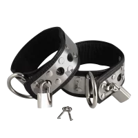 Rimba Leder Fußfesseln mit Vorhängeschloss Silber Schwarz