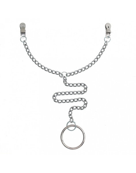 Rimba Breast Clamps with Chain and Cock Ring Silver Ø 5 cm