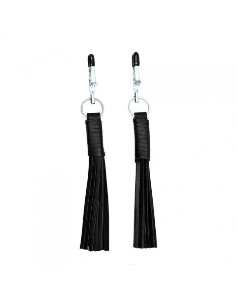Rimba Breast Clamps with Small Leather Whips Black 2 Pieces