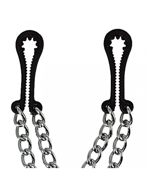 Rimba Plastic Nipple Clamps with Metal Chain Black Silver 2 Pieces