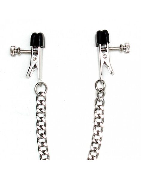 Rimba Nipple Clamps with Chain Black Silver 2 Pieces