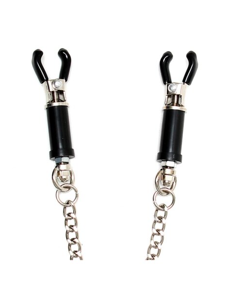 Rimba Nipple Clamps with Chain Silver Black 2 Pieces