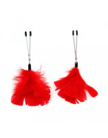 Rimba Nipple Clamps with Feathers Red Silver 2 Pieces