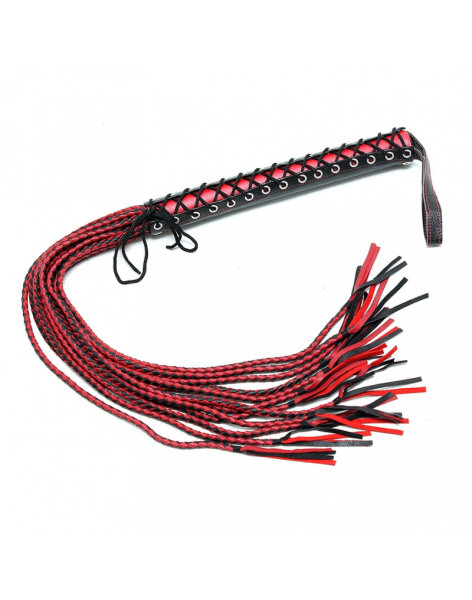 Rimba Whip with 12 Hand-Braided Leather Strands Red Black