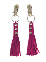 Rimba Nippelklemmen mit kleinen Lederpeitschen Rosa Silber