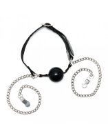 Rimba Gag with Silicone Ball and Nipple Clamps Black Silver