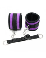 Rimba Soft Bondage Ankle Cuffs with Spreader Strap Purple Black