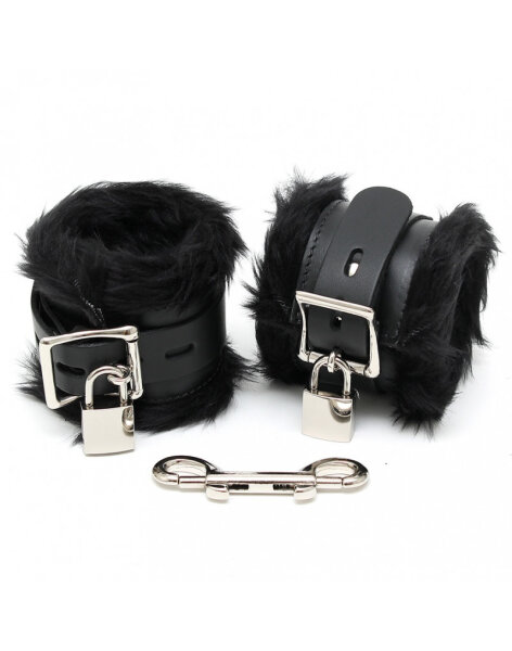 Rimba Padded Handcuffs with Padlock and Fur Black