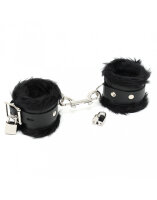 Rimba Padded Handcuffs with Padlock and Fur Black
