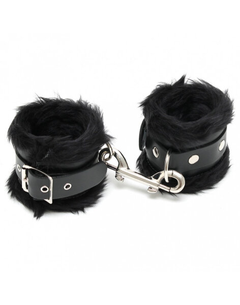 Rimba Luxe Padded Ankle Cuffs with Fur Black