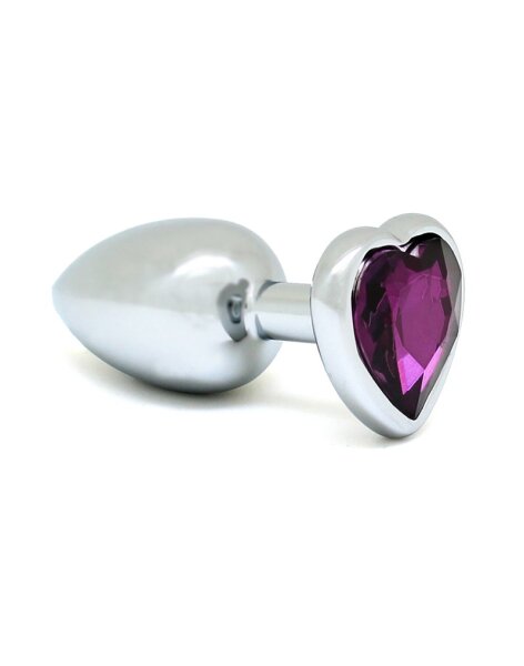 Rimba Anal Plug with Heart-Shaped Base Silver Purple Ø 3 cm