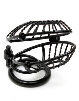 Rimba metal chastity cage with lock black Ø 4.5 cm - 5 cm