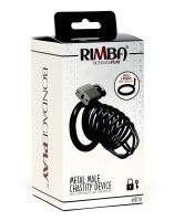 Rimba metal chastity cage with lock black Ø 4.5 cm - 5 cm