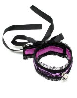 Rimba Satin Look Collar with O-Ring Purple Black One Size