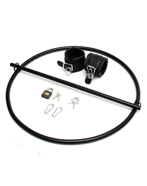 Rimba Restraint Ring with leather cuffs and padlock