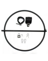 Rimba Restraint Ring with leather cuffs and padlock