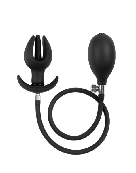 Rimba Latex Play - Inflatable Anal Tulip-Shaped Plug with Pump - Black