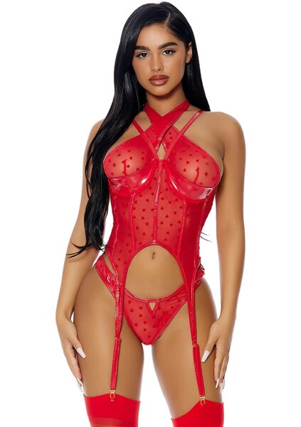 Forplay Steal Your Heart Dessous Set mit kleinen Herzen rot S - XL