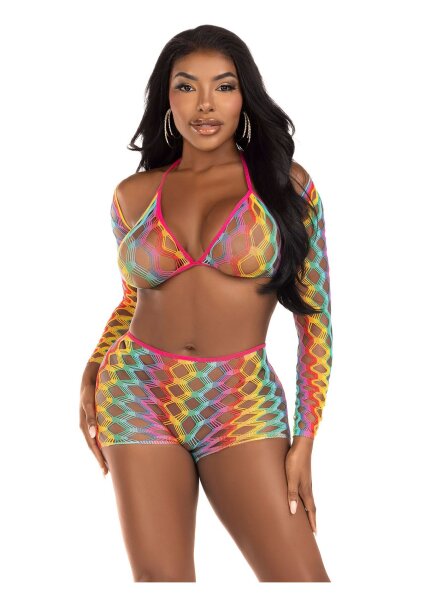 Leg Avenue Rainbow top, shrug & shorts