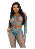 Leg Avenue Net crop top & footless tights aqua O/S