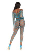 Leg Avenue Net crop top & footless tights aqua O/S