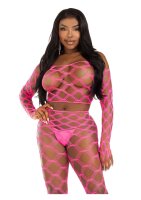 Leg Avenue Net crop top & footless tights pink O/S